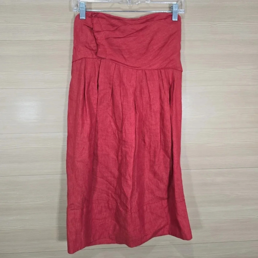 Vera Wang Lavender Label Burnt Orange Linen Strapless Dress Sz 8/42 Built in Bra